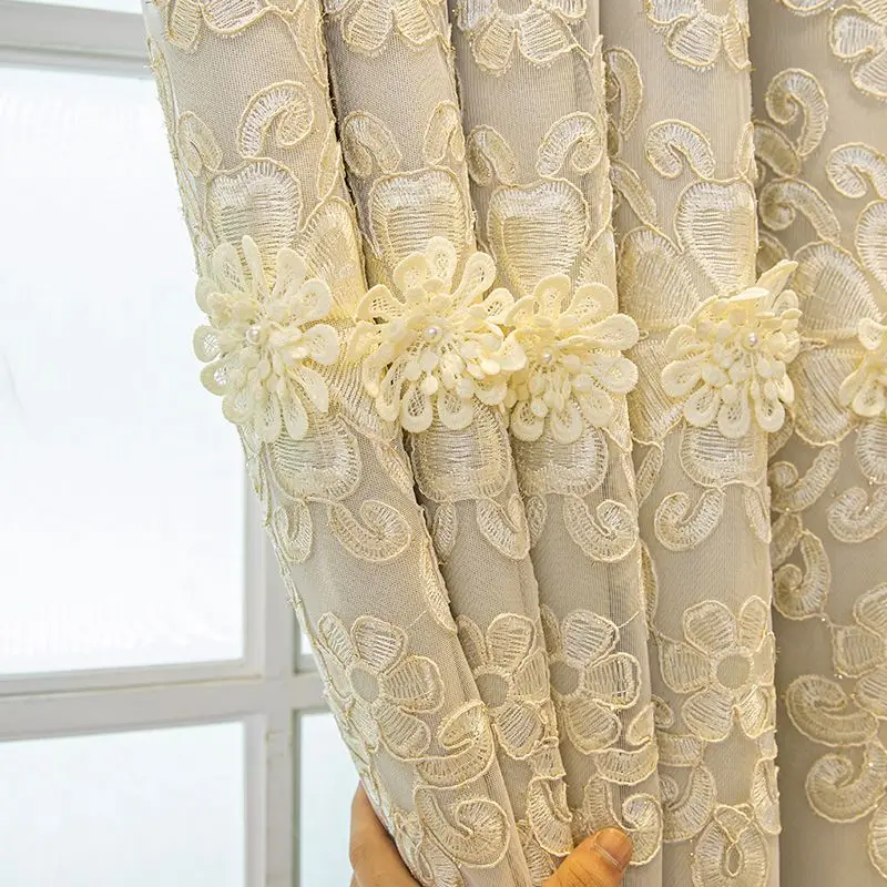 

Princess Style Double Layer Blackout Curtain with Sheer Voile Elegant Embroidered Window Drapes for Bedroom & Living Room