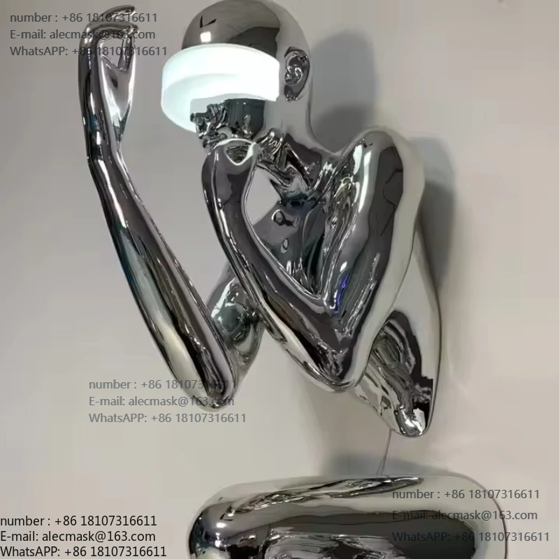 

Modern creative girl sculpture wall lamp hotel lobby living room club exhibition hall LED ladies stainless steel ornament