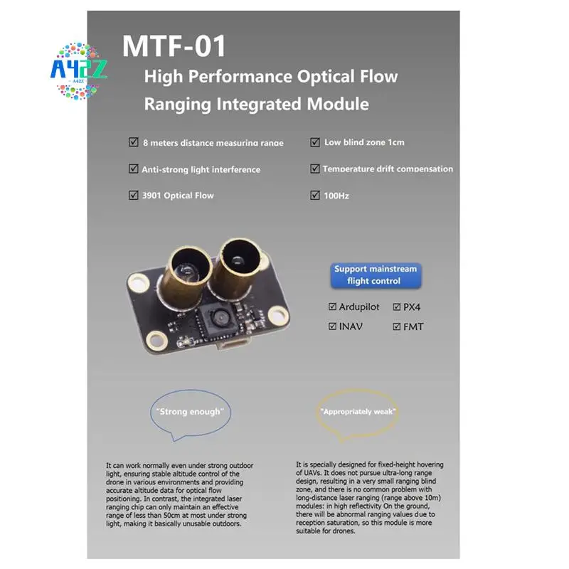 

A42Z-MTF 01 Модуль оптического датчика PMW3901 Оптический датчик потока БПЛА Позиционирование 8 м Лазерный дальномер Встроенный