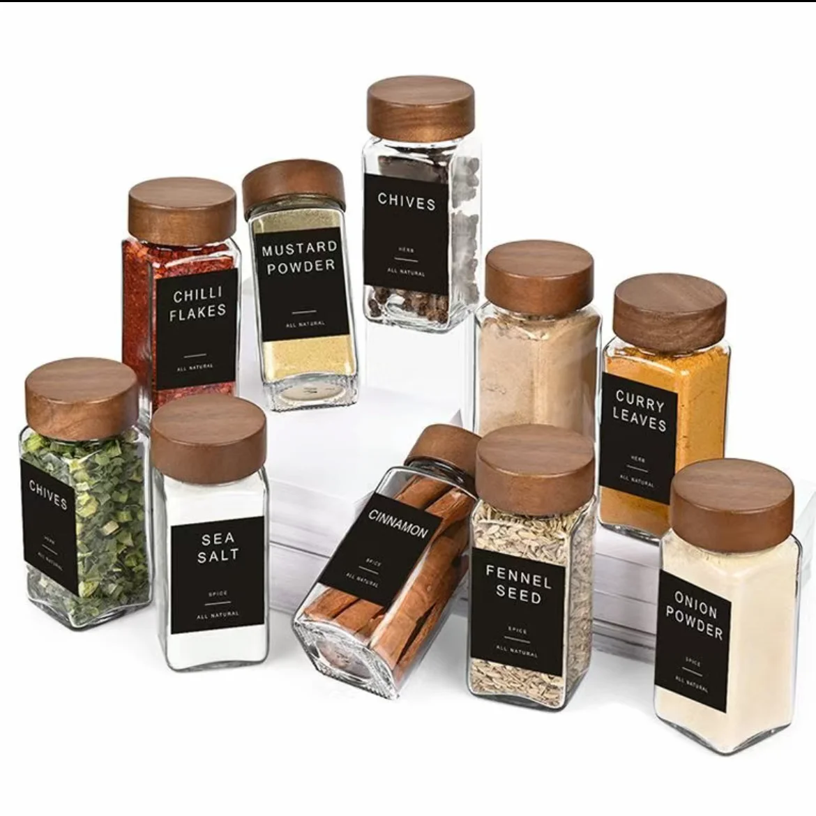 

Acacia Covered Glass Seasoning Bottle ,Square Transparent Seasoning Storage Bottle ,Salt Spices Ground Pepper Sealing Tools