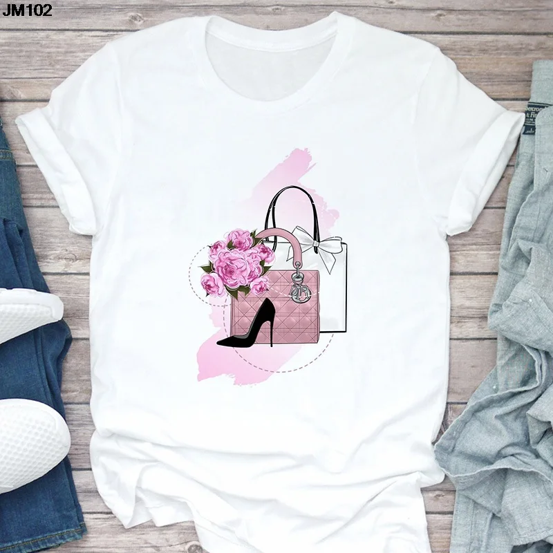 New Girl Bag Cosmetics Retro Plus-size Print Fashion Short-sleeved Blouse T-shirt Tops  Oversized T Shirt  Women Clothes