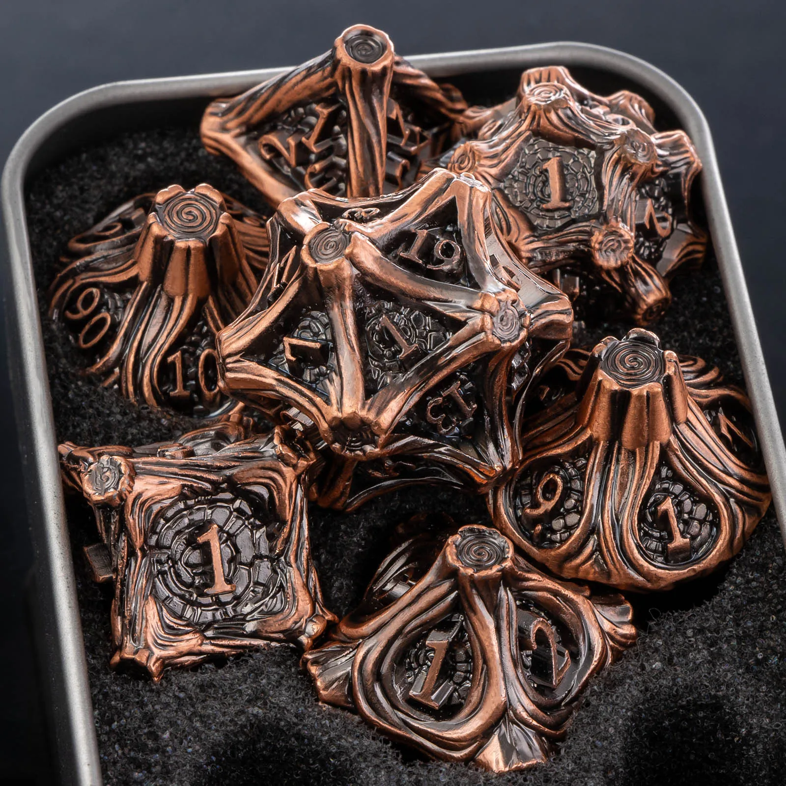 DnD Skull&Dragon metalen dobbelstenen set, metalen scherpe rand dobbelstenen voor kerkers en draken, polyhedrale dobbelstenen voor tafelspellen, Dnd metalen dobbelstenen - afbeelding 1