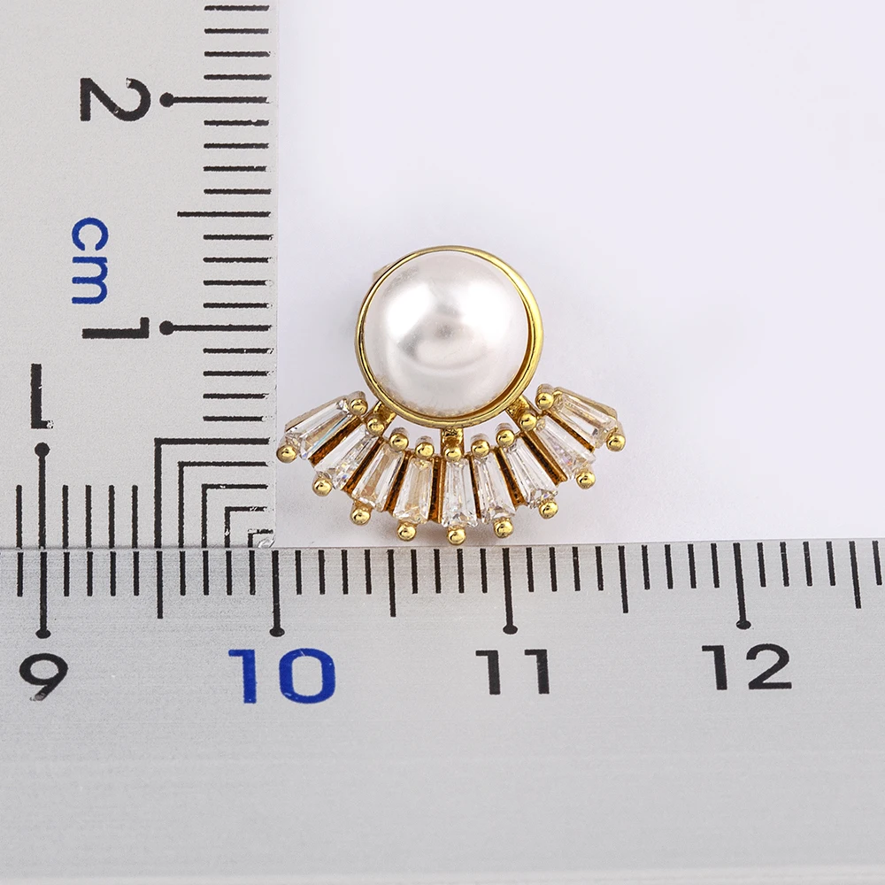 Nidin French Light Luxury Gold Color Natural Freshwater Pearl Stud Earrings For Women Korean Zircon Exquisite Party Jewelry Gift