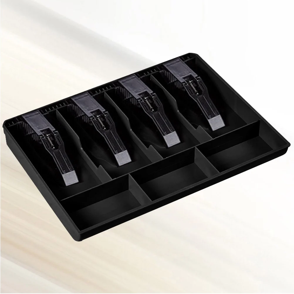 

4 Bills and 3 Coins Cashier Drawer Cash Collection Box Insert Tray for Market Bank Home (Black)