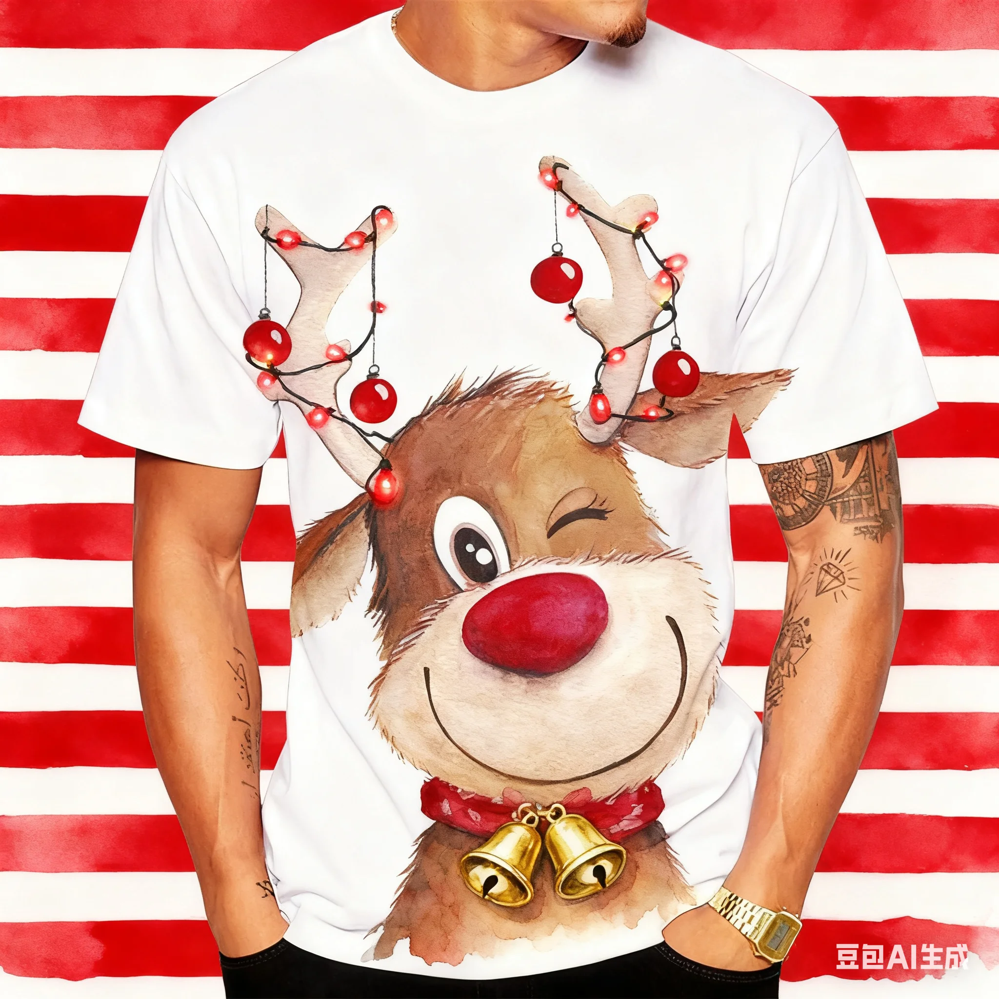 

Christmas Elk Print Men's T-Shirts Casual O-neck Loose Short Sleeve Tops Funny Cartoon Santa Claus Pattern Tees X'mas Clothing