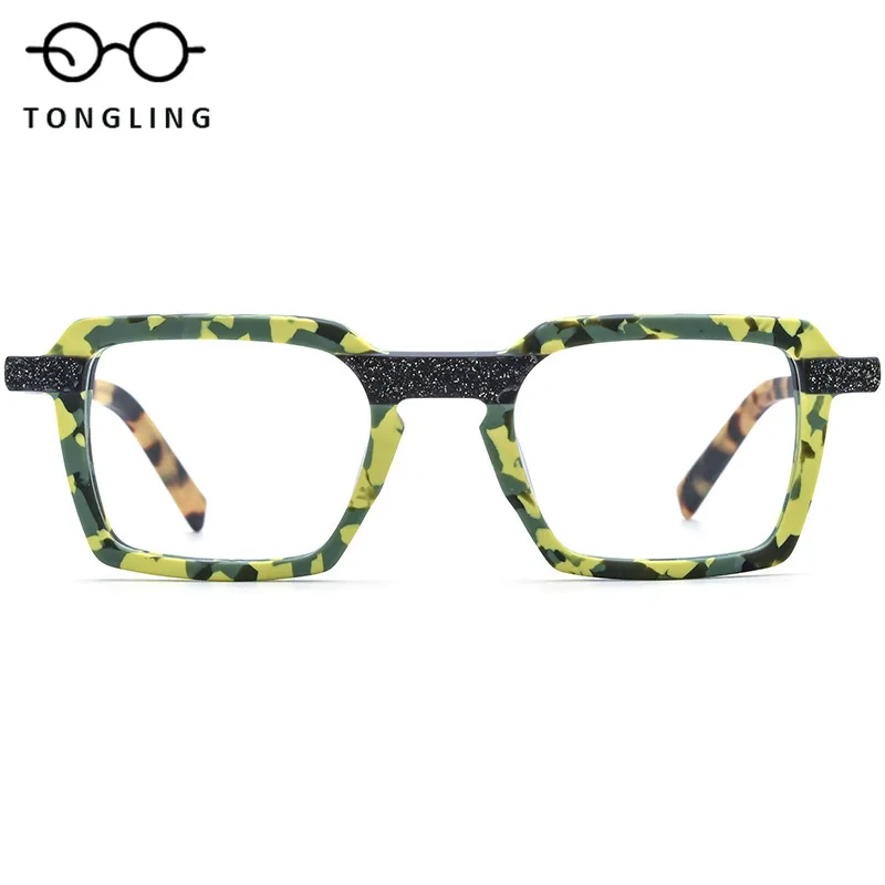 

New Men Multi-Color Patchwork Suitable for Various Outfits Square Trendy Women High-Quality Acetate Fashionable Spectacle Frames