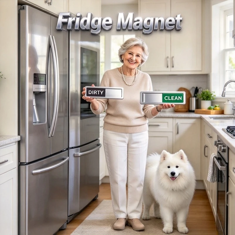 Clean Dirty Dishwasher Magnet Clean/Dirty Sign Stainless Steel Non-Scratch Strong Magnet Extra Adhesive Options Easy to Slide