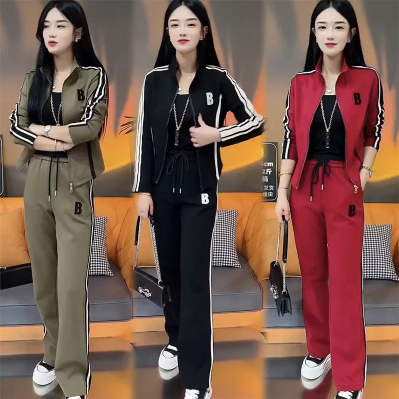 Women\'s Korean Style Design Sense Leisure Sports Suit Fashion Blast Street Autumn Winter New Running Tops Pants 2 Two Piece Set