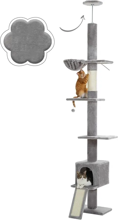 

PEQULTI Cat Tree Floor to Ceiling, Tall Cat Tower, Adjustable Height (83''-108'') 5 Tiers Climbing Tree for Indoor Cats with Cat
