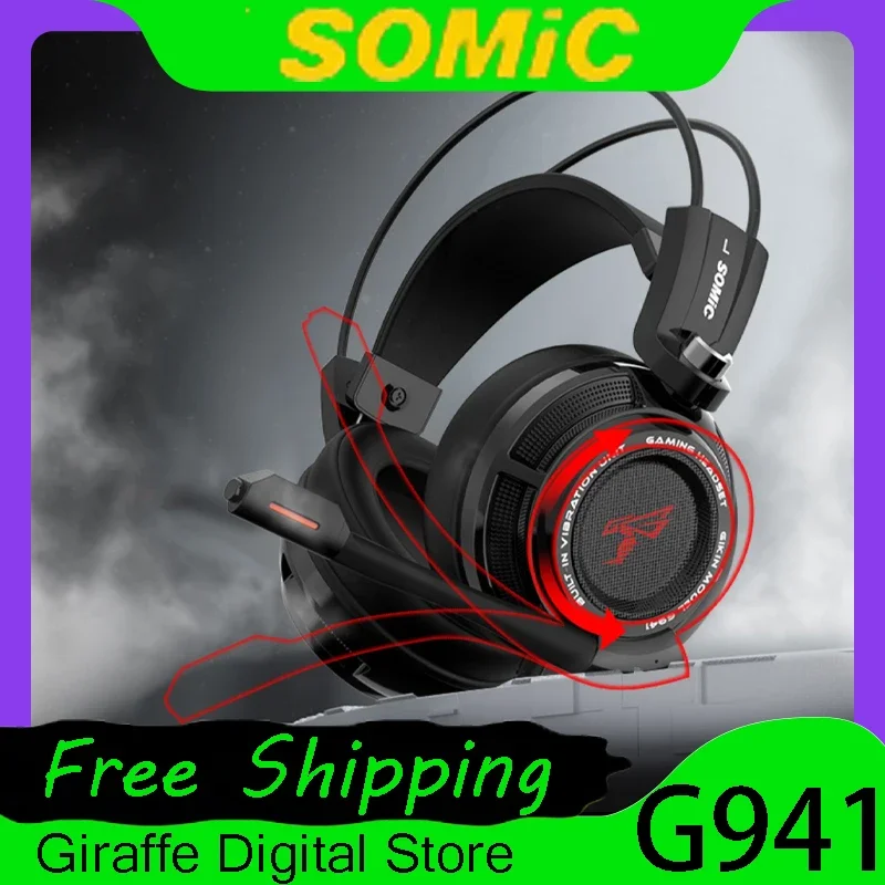 New Somic G941 Wired Headphones 7.1 Sound SEV Vibration Noise Canceling Microphone E-Sports Gaming Headset Phone PC Accessories