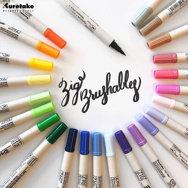 

Японские акварельные ручки ZIG Kuretake с двойным наконечником — мягкие кончики, двойные оттенки для удивительных эффектов, для журналов и произведений искусства ручной работы