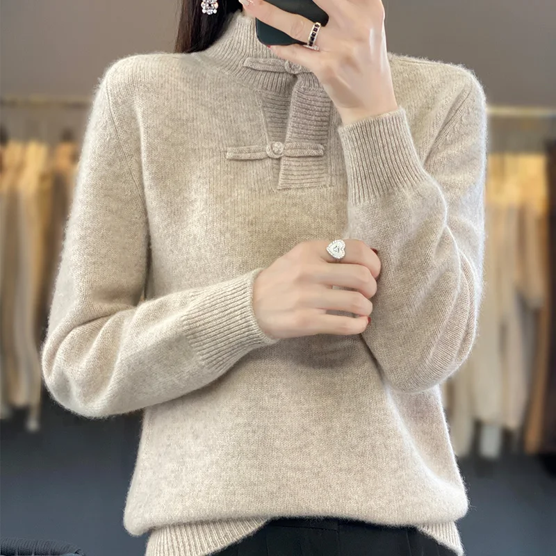 Jueqi Cashmere Sweater Women's Autumn and Winter New Pullover Sweater 100% Pure Wool Knitted Underlay RT-957