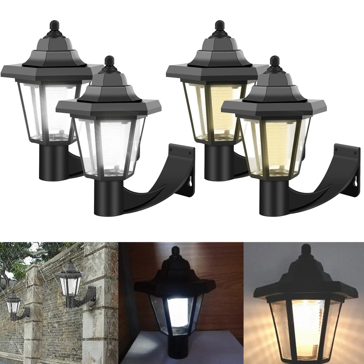 Beautiful Hexagonal LED Solar Garden Wall Lanterns - Waterproof Pair for Landscape Lighting - Decorative Outdoor Lights with Tim