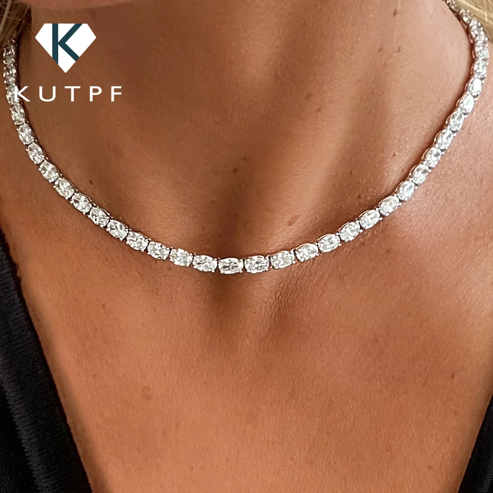 

East West Set Oval Cut Moissanite Tennis Necklace with Certificate S925 Silver 0.3/0.5carat Diamond Riviera Choker for Women