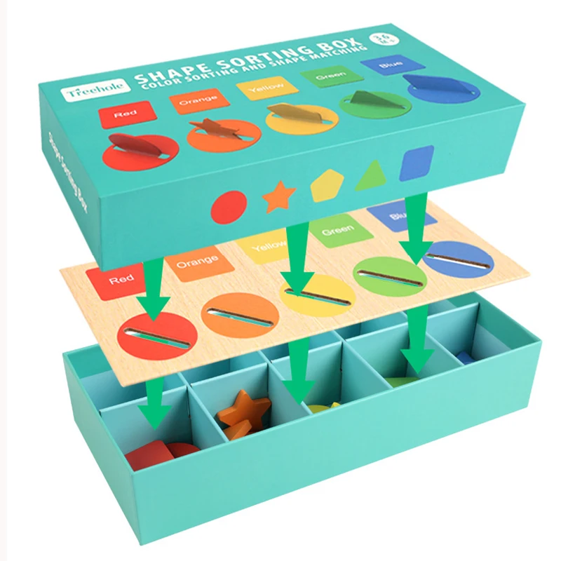 Houten kleurvormclassificatiedoos voor kinderen Geometrische cognitie Training Leermiddel Tafelspel Educatief speelgoed voor kinderen