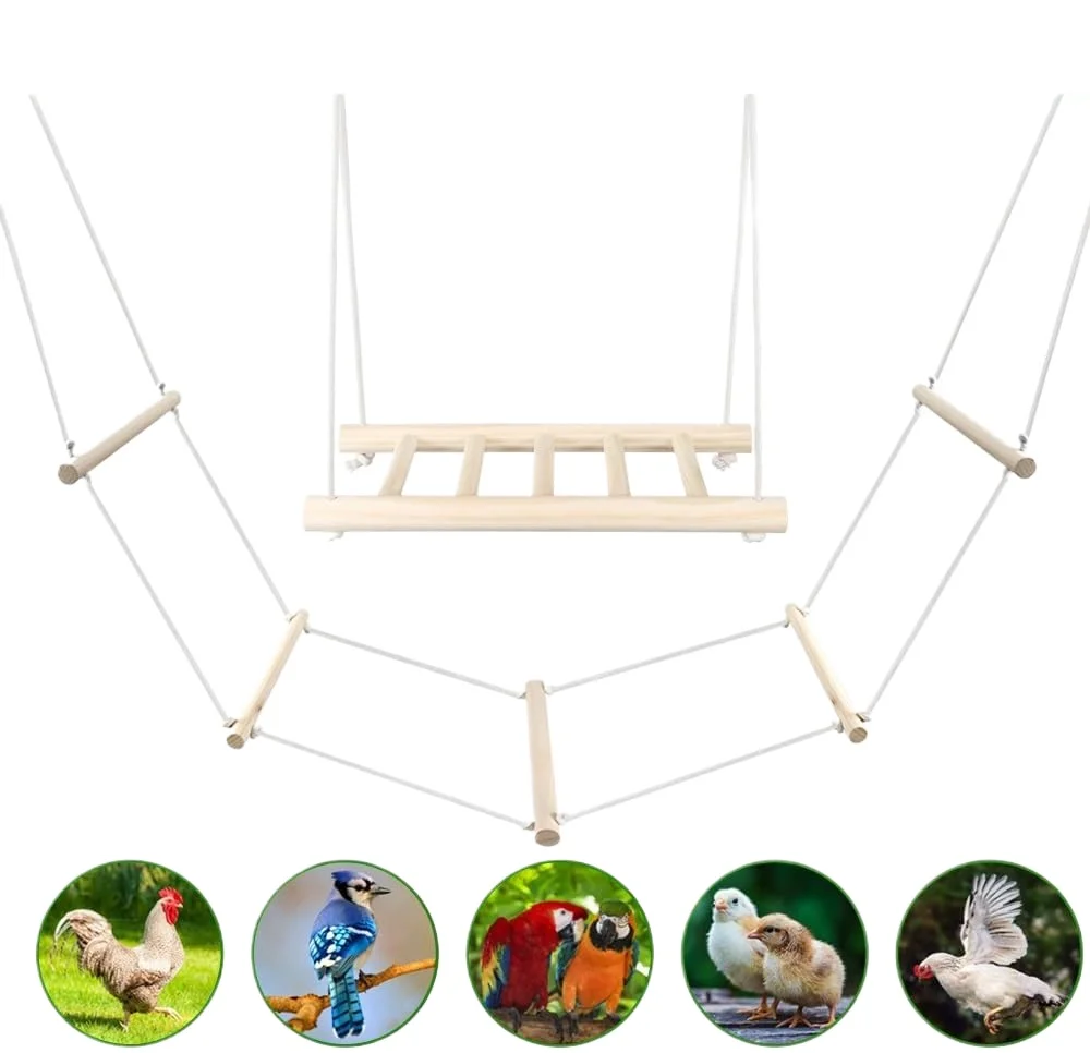

2-х предметных качелей для курицы — большая мягкая веревочная лестница и деревянная лестница для окуня, игрушки для курей, попугаев, птицы