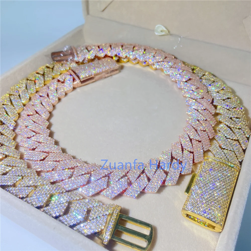 Wholesale Hiphop Jewelry 20MM 4 Rows VVS Moissanite Cuban Link Chain Iced Out Dog Chain Cuban Chain Necklace