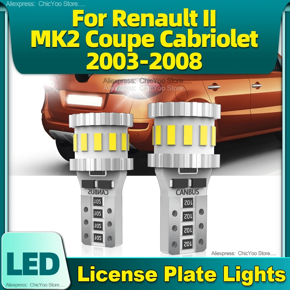 

2Pcs T10 Car LED Light Bulb License Plate Lamp W5W High Quality For Renault II MK2 Coupe Cabriolet 2003 2004 2005 2006 2007 2008