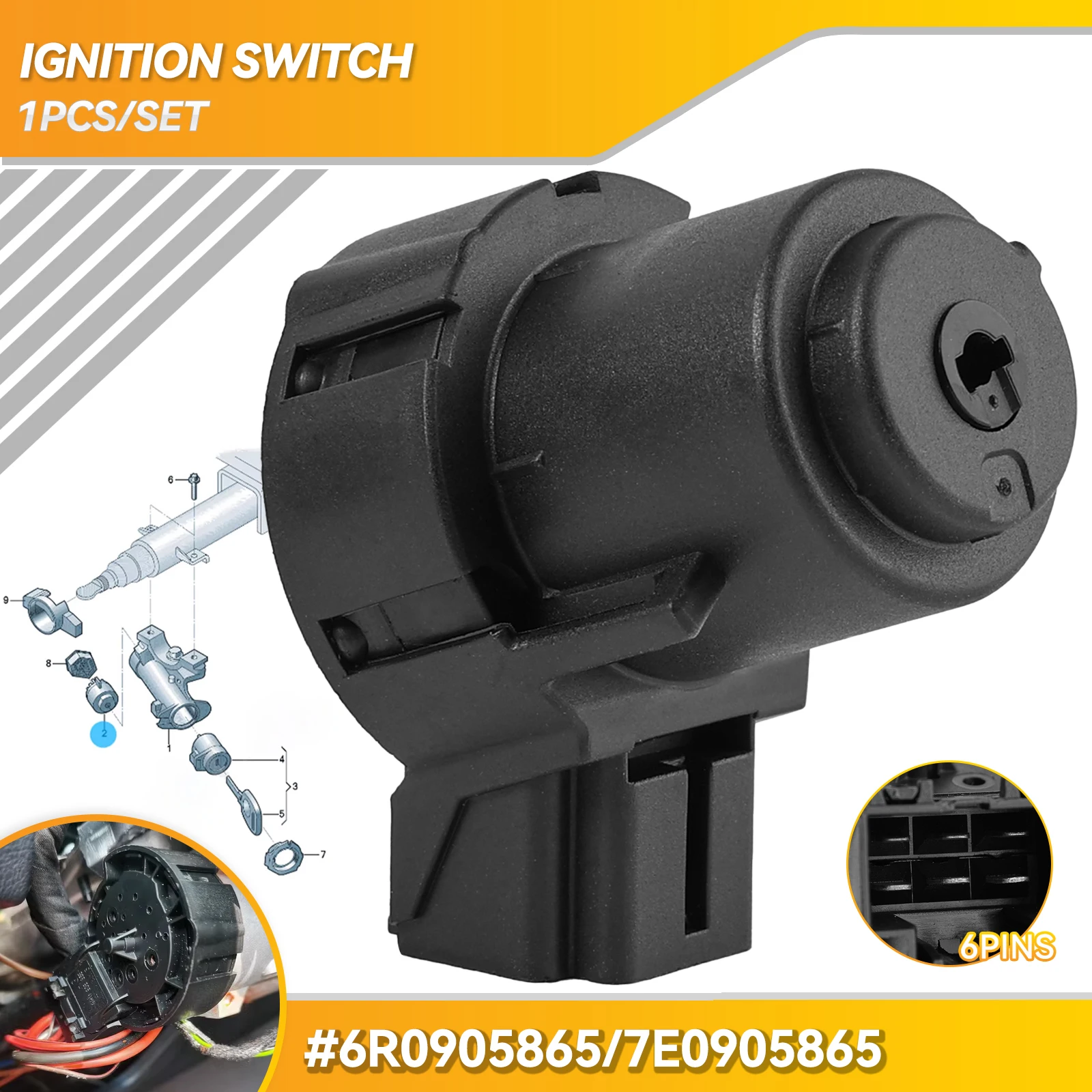 Electric Ignition Lock Barrel Contact Starter Switch FOR VW  Amarok Polo UP Transporter T5 T6 Seat Ibiza Skoda Citigo 6R0905865