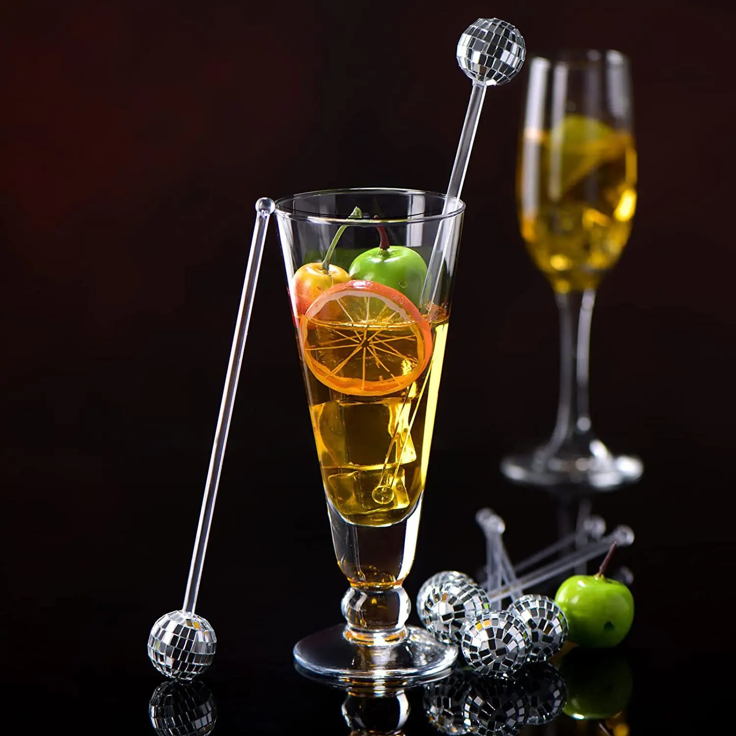 5/10/15Pcs Disco Balls Cocktail Stirrers Round Top Swizzle Sticks Mirror Ball Coffee Beverage Stirrers for Home Bar Party Decor