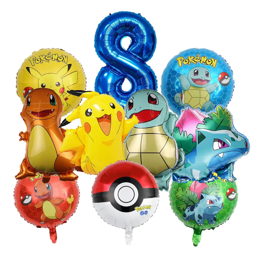 10/5 قطعة مجموعة بالونات البوكيمون بالونات بيكاتشو 32 بوصة الذهب الأزرق عدد احباط بالون 1-9 للأطفال 1-9th حفلة عيد ميلاد الديكور #5