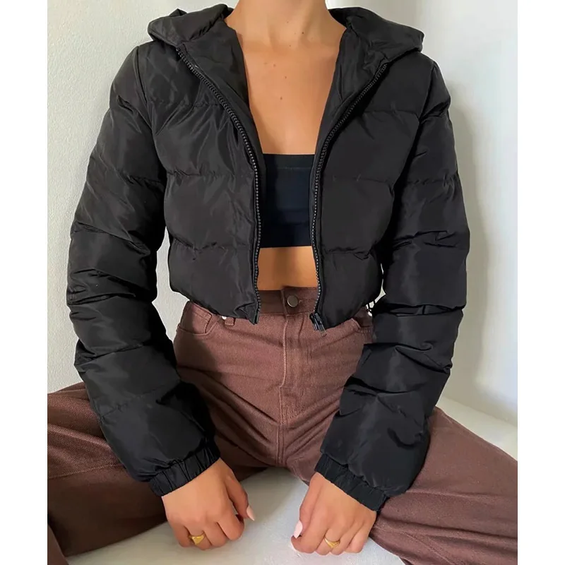 Winter Zip-Up Cropped Puffer Quilted Coats Women Short Parkas Women's Jacket Warm Thick Outwear Shirt Parkas Outfits Coffee