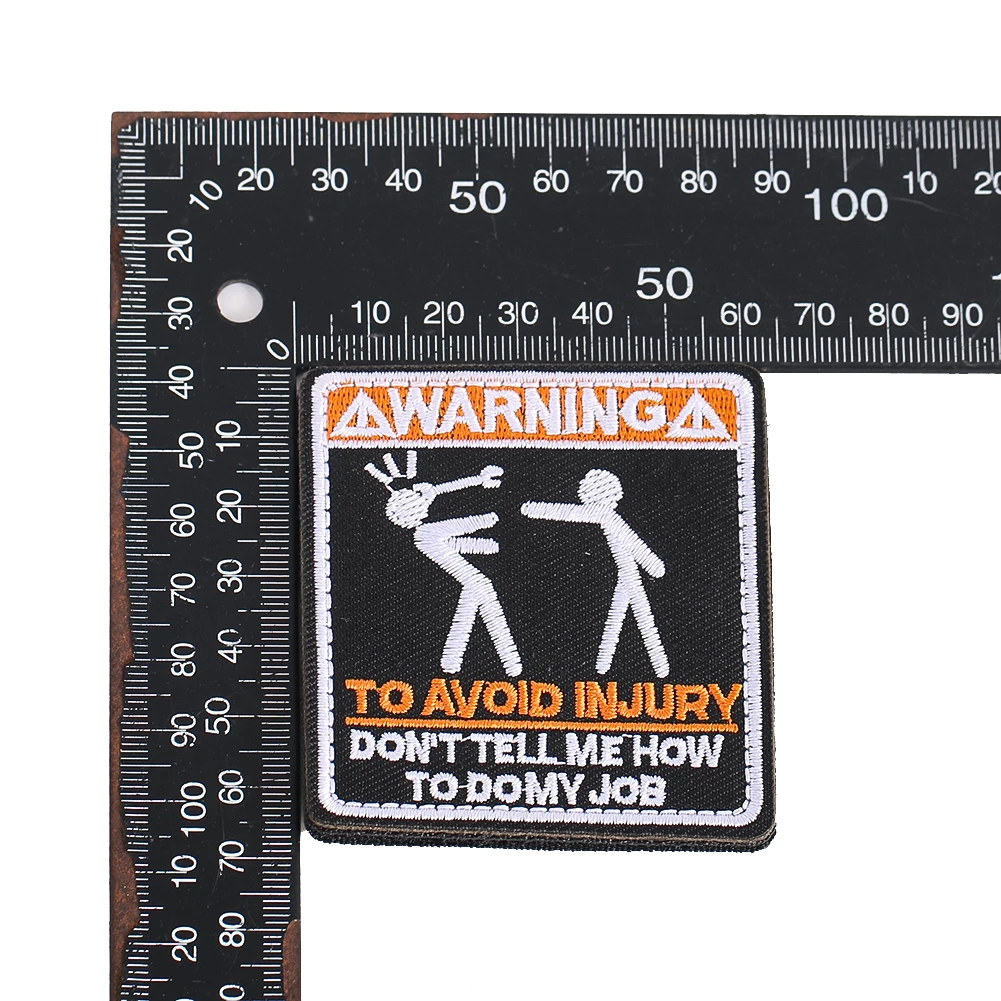 6.7x6.2cm Funny Work Warning Embroidered Patch 5.4g Hook Loop Tactical Morale Patch for Backpack Vest Hat Uniform DIY Craft Gift