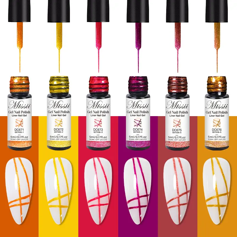 Glitter Metallic Liner Gel Nail Polish Gold Red Metallic Effect Drawing Painting Gel Polish Manicure Nail Art Design Line Polish