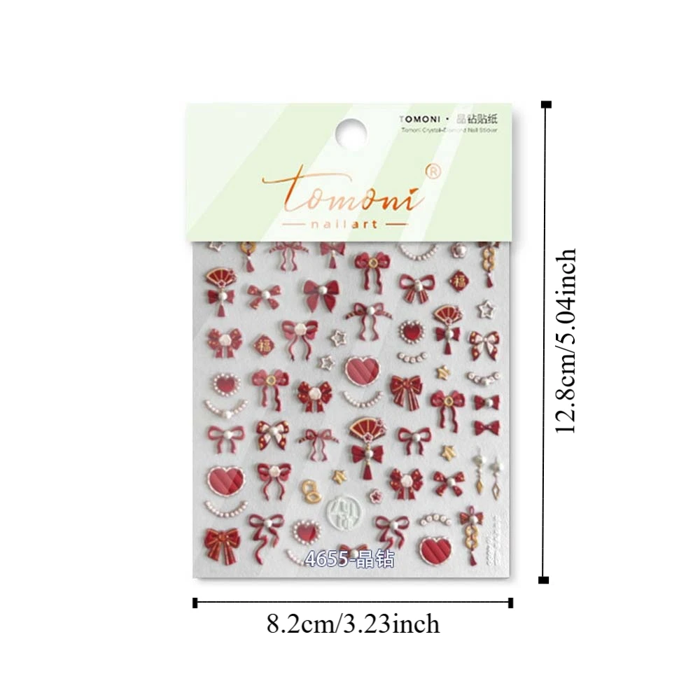 Nagelaccessoires Chinees Nieuwjaar Nagelsticker Pioenbloem 3D Parel Boog Nieuwjaar Slang Nagelsticker Chinees Karakter