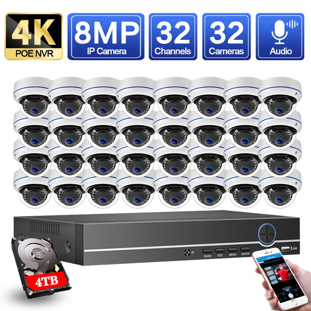 

32 Channel 4k Nvr Kit 8mp Poe Cctv Camera Security System Kit 32ch Xmeye App Poe Ip Camera Video Surveillance System Set H.265