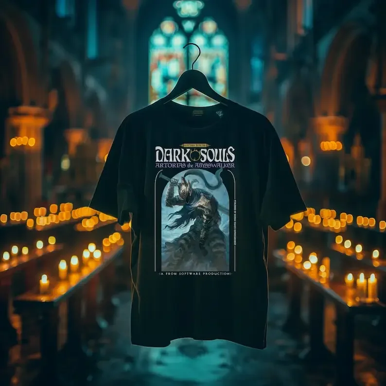 Dark Souls Artorias Graphic T Shirt | Heavy Cotton Unisex Tee | Gaming Streetwear Gifts for Gamers Stylish Vintage Books Shirt