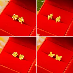 Butterfly Earrings Flower Clover Leaves Stud Earrings for Women 24K Gold Plated Earrings Party Wedding Jewelry Wholesale Gift