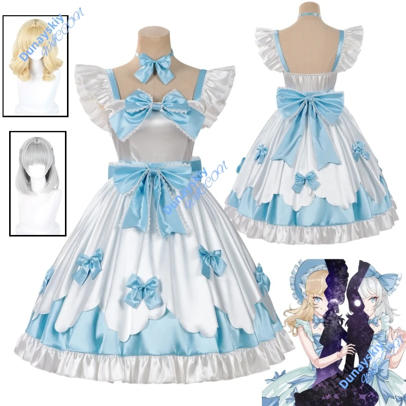 Peluca de disfraz de Anna Anya para Halloween, pelo mezclado, fantasmas gemelos, gótico, Lolita Y2k, vestido de encaje con lazo, accesorio de Anime