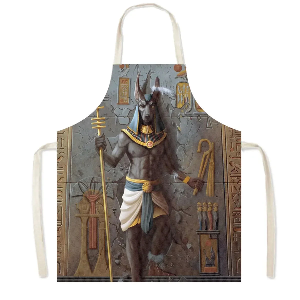 Egyptian Classical Art Cooking Sleeveless Aprons Pharaoh Anubis Kids Bib Women Baking Apron Household Cleaning Tools Chef Apron