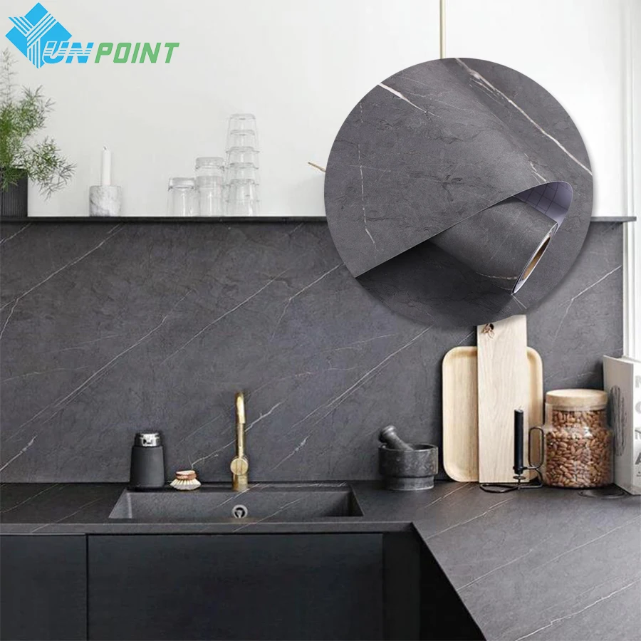 Thick Ancient Grey Matte Marble Waterproof Wall Stickers Self Adhesive Kitchen Cabinet Tabletop High Temperature Slate Wallpaper