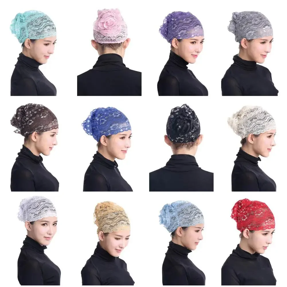 2025 New Full Cover Inner Muslim Lace Hijab Cap Islamic Head Wear Hat Underscarf 12 Colors Women Muslim Hat Hijab Inner Lace Cap