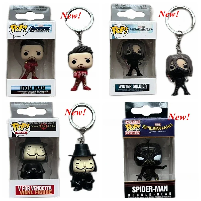 Newest FUNKO Pocket Keychains superheroes Iron Man Winter Soldier Spiderman V for Vendetta Keychain Venom Action Figure Toys