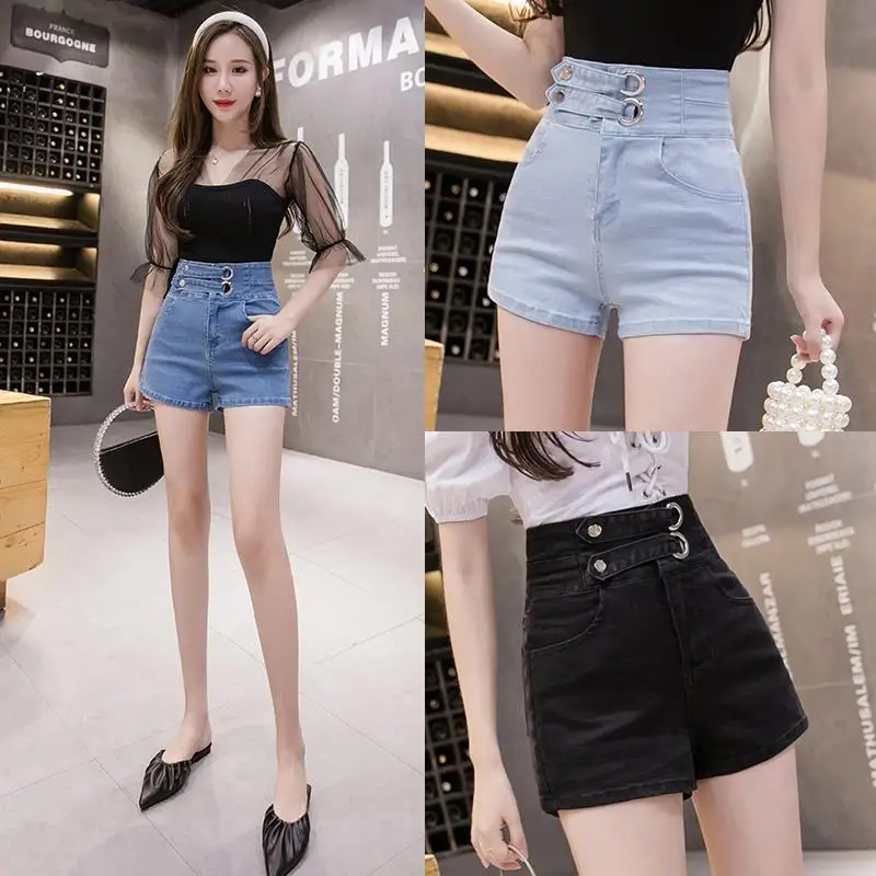 High Waist Denim Shorts Female Invisible Double Zipper Open Crotch Pant Slim Super High Waist Stretch All-match Hot Women's Pant