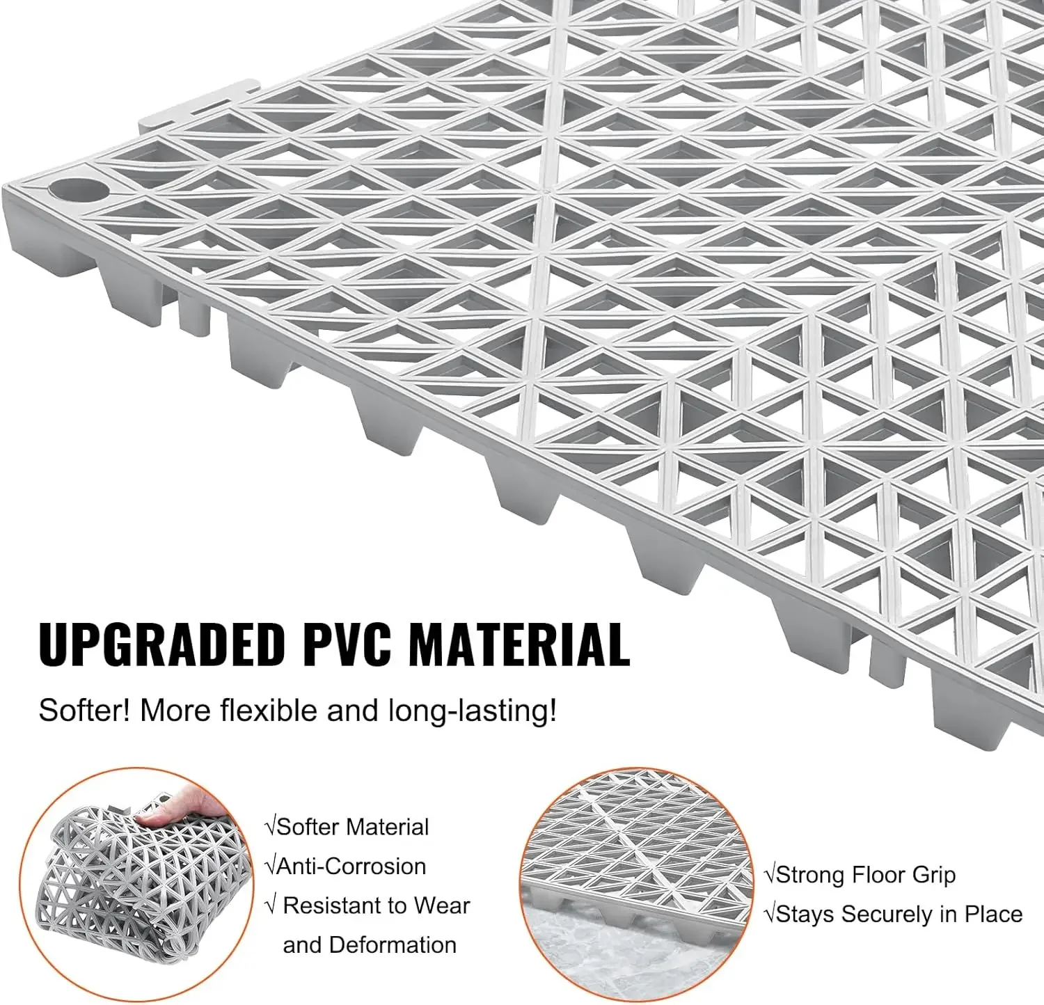 Interlocking Tile 50PCS Gray, Drainage Tiles 12" x 12" Splicing, Soft PVC Interlocking Drainage Floor Tiles