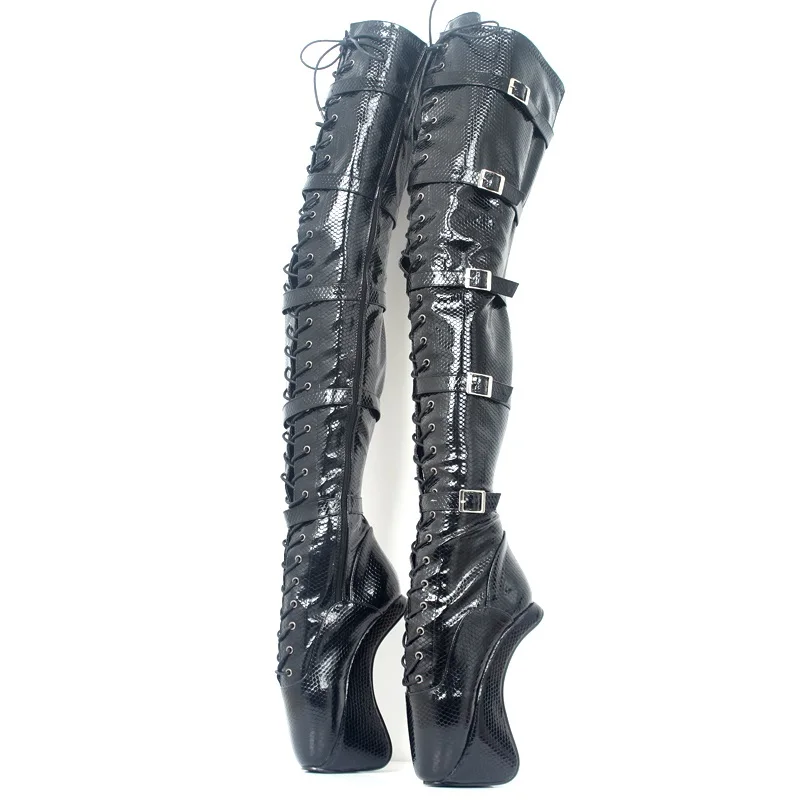 18cm Hoof Heel Women Thigh High Boots,Men Night Club Cross-dressing Cosplay Shoes,Buckles Long Botas,Black,Orange,Customized