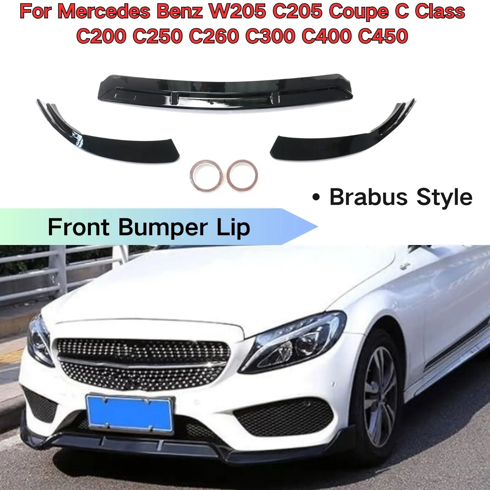 Front Bumper Lip For Mercedes Benz W205 C205 Coupe C Class C200 C250 C260 C300 C400 C450 2019-2021 Car Accessories Brabus Style