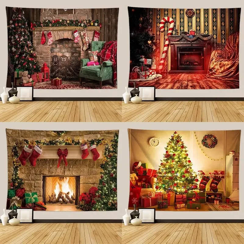 

2023 Christmas Tree Tapestry Christmas Gift Fireplace Christmas Farmhouse Decoration Kitchen Wall Blanket Tapestry