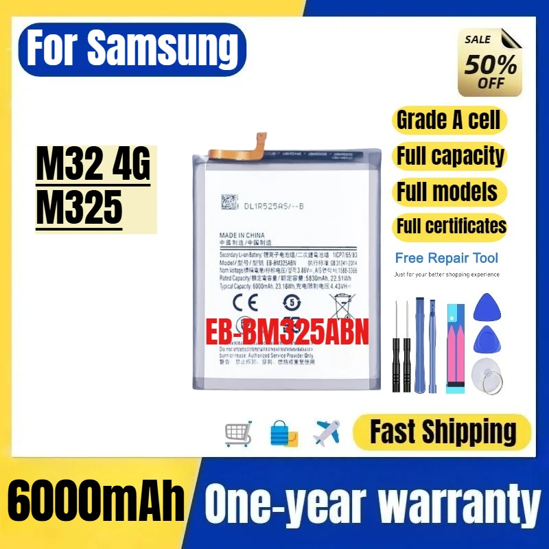 

EB-BM325ABN for Samsung M32 4G/M325 Mobile Phone Battery High Quality High Capacity Replacement Bateria Grade A Cell with Tools