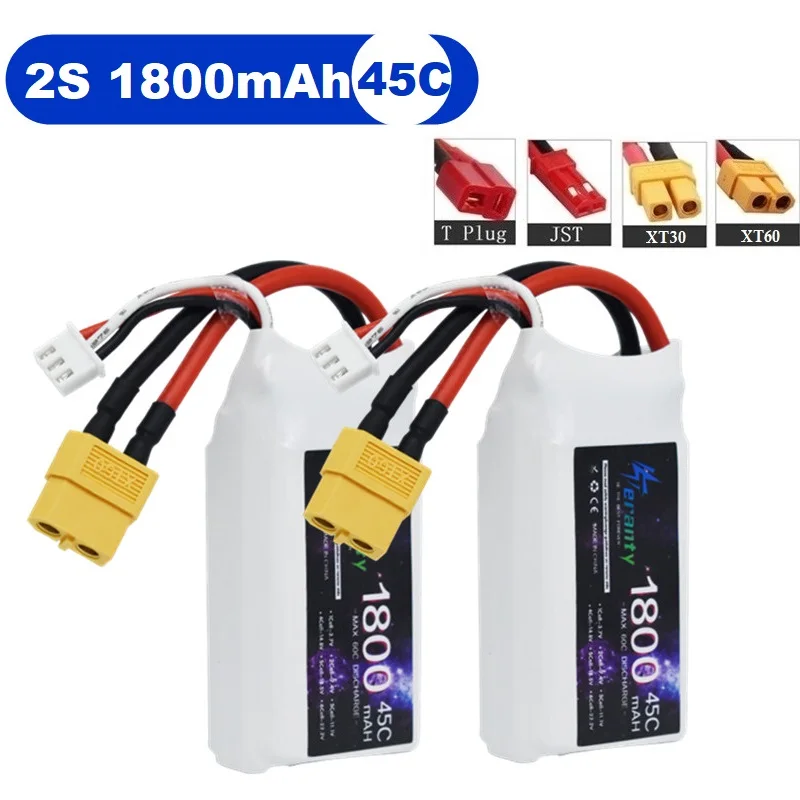 TERANTY 7.4V 2S 1800MAH 45C Lipo Battery For RC FPV Airplane Helicopter Drone Tank Model Racing Car Hobby JST XT60