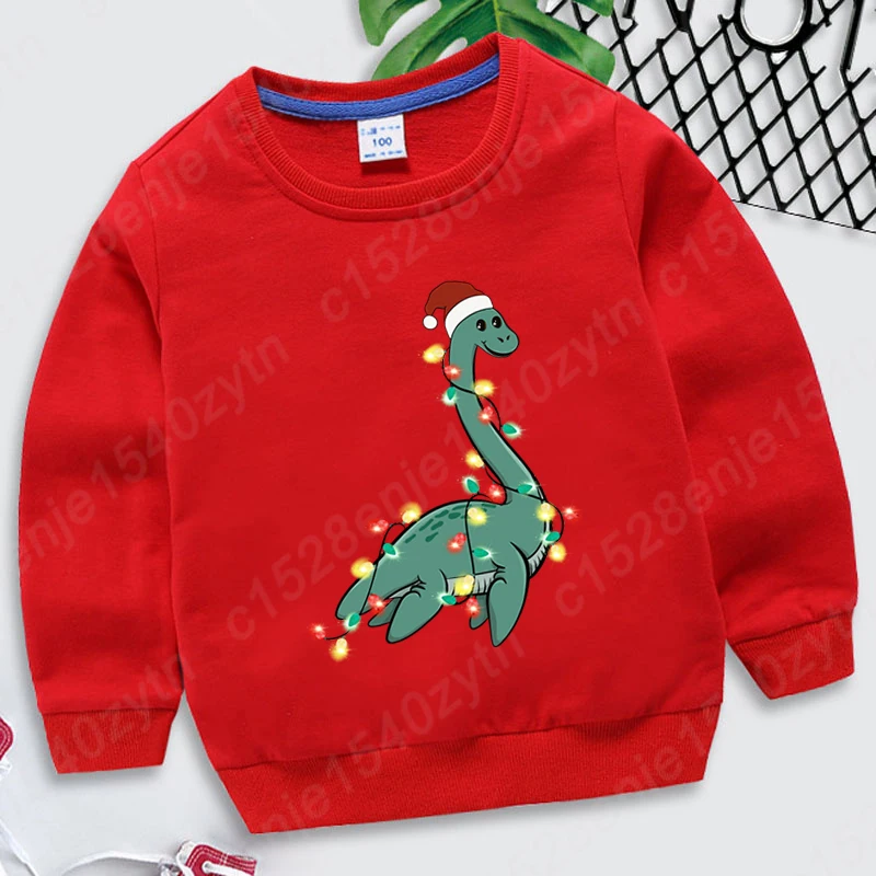 

New Christmas Light Dinosaur Print Pullovers Kids Fashion Casual Sports Hoodeless Sweatshirts Children Solid Color Oversize Tops