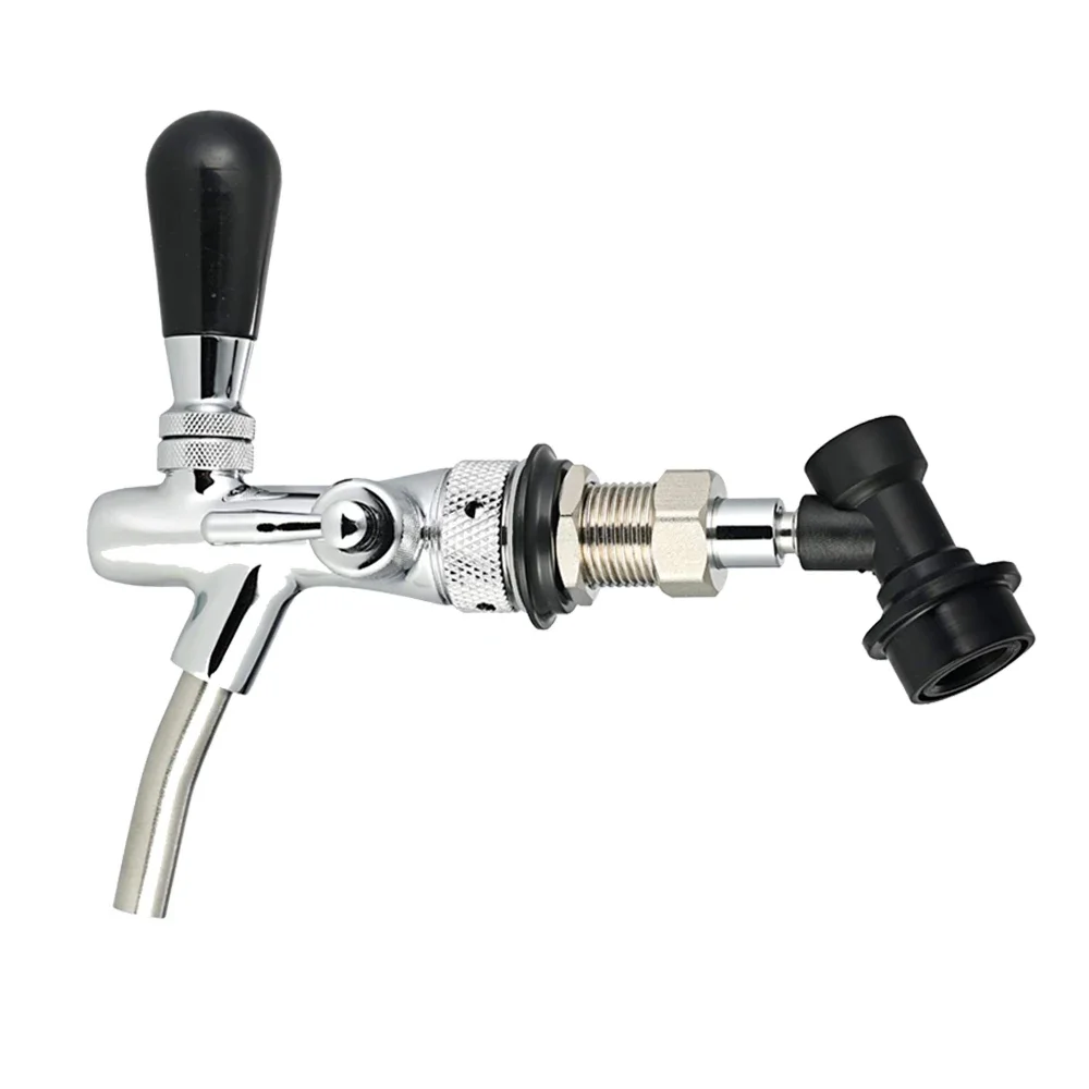 Beer Tap with Adjustable Flows, Chrome Draft Beer Tap, Home G5/8 Shank, Long Stem, Brew Beer Keg Taps with Ball Lock Disconnect