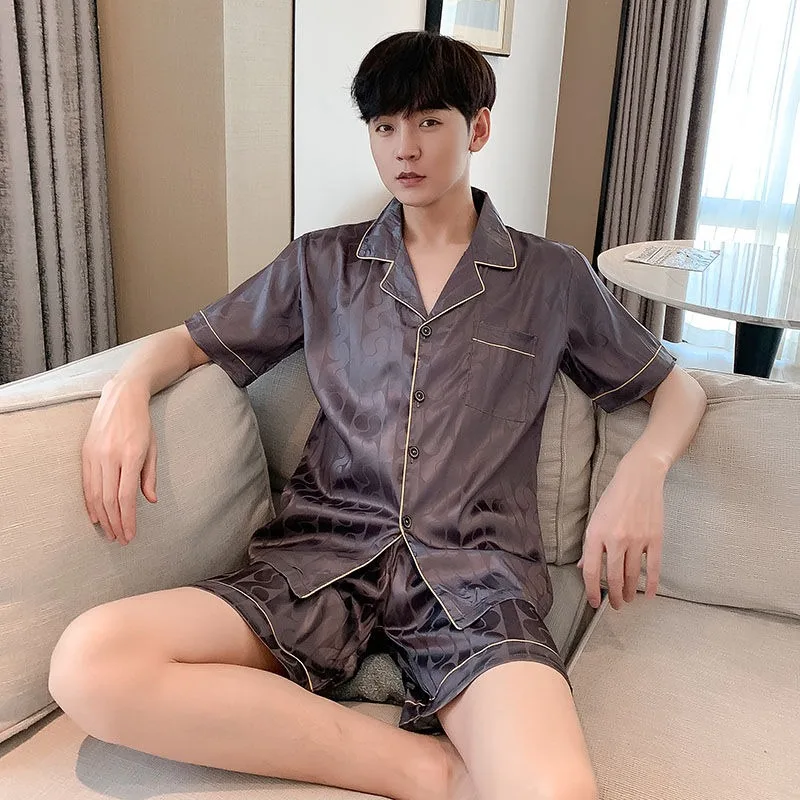 Men Underwear 2Piece Set Summer Pyjamas Large 5XL Short Sleeve Shorts Suit Casual Home Wear Silk Boy Pajama Leisure Sleepwear