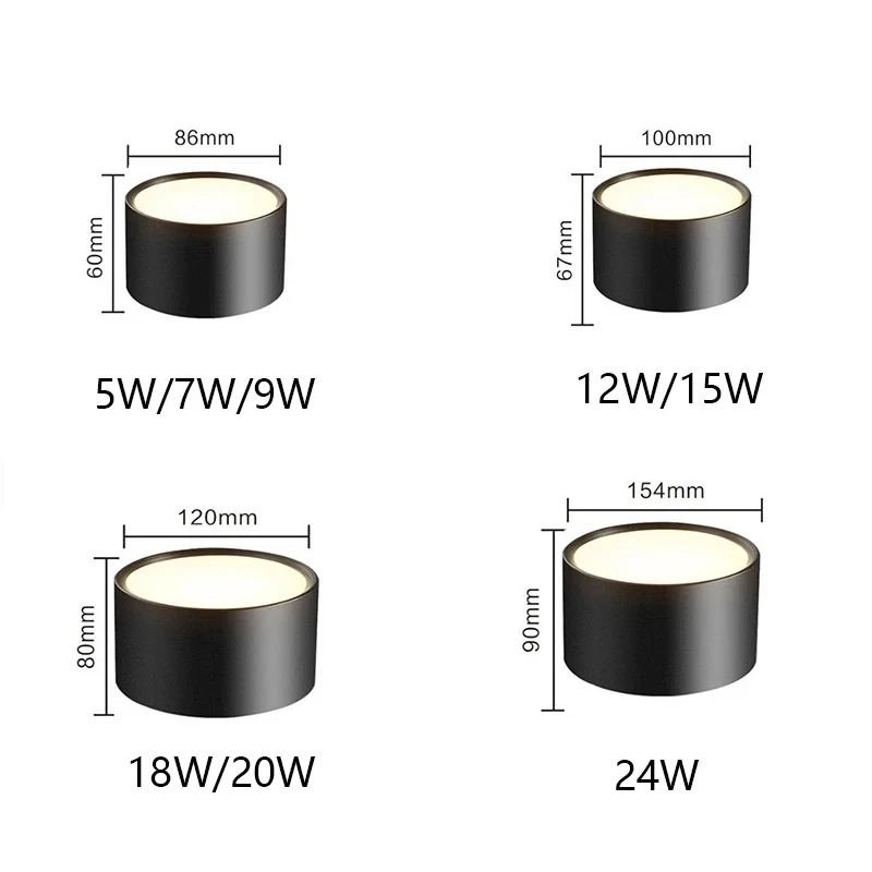 Faretto da incasso a LED 12W 15W montato su superficie plafoniere dimmerabili 5W 7 w9w cob faretti a led plafoniere illuminazione bianco nero