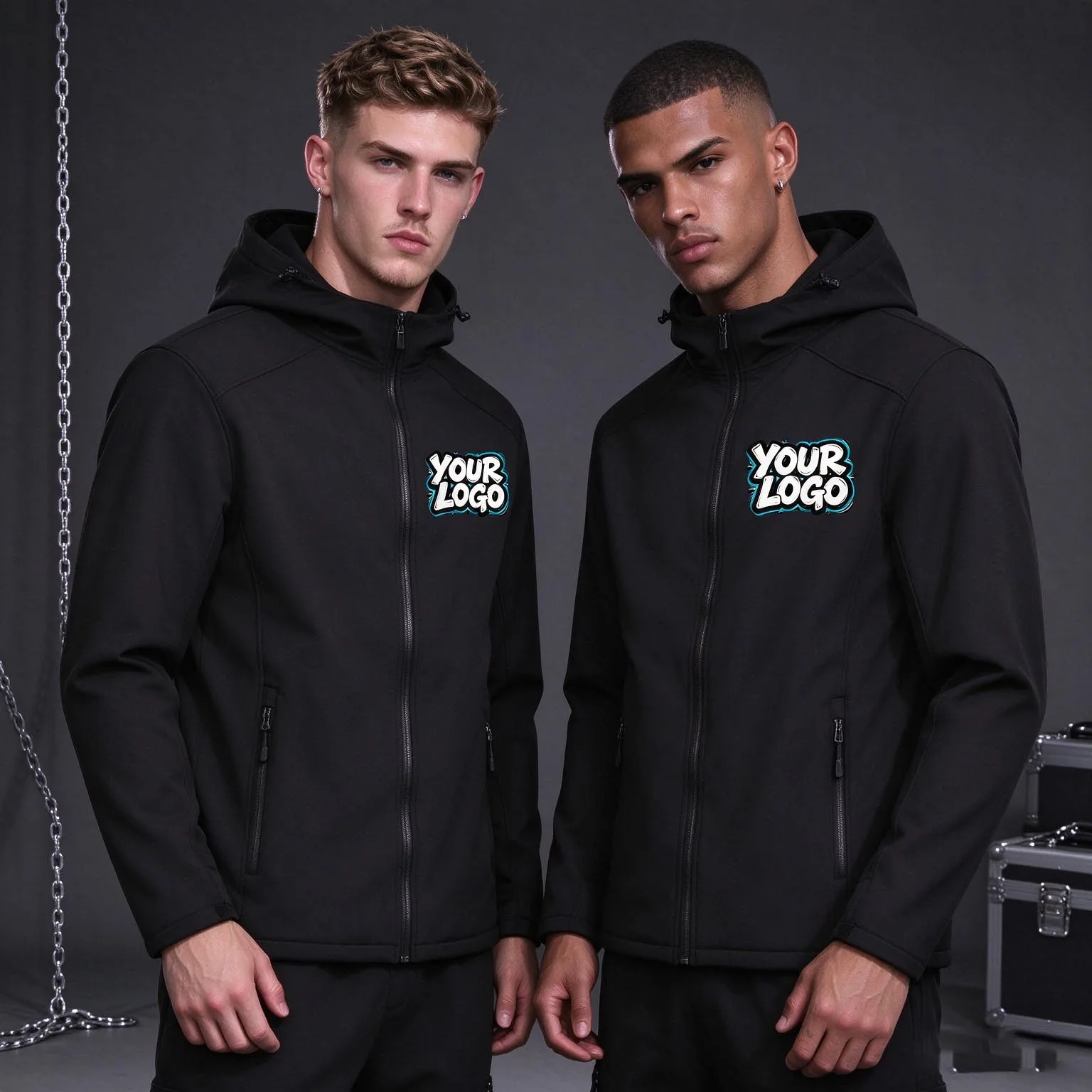 Custom Print Logo Spring Autumn Softshell Hooded Coat Unisex Men Women Full Zip Wind Resistant Outdoor Camping Outerwear