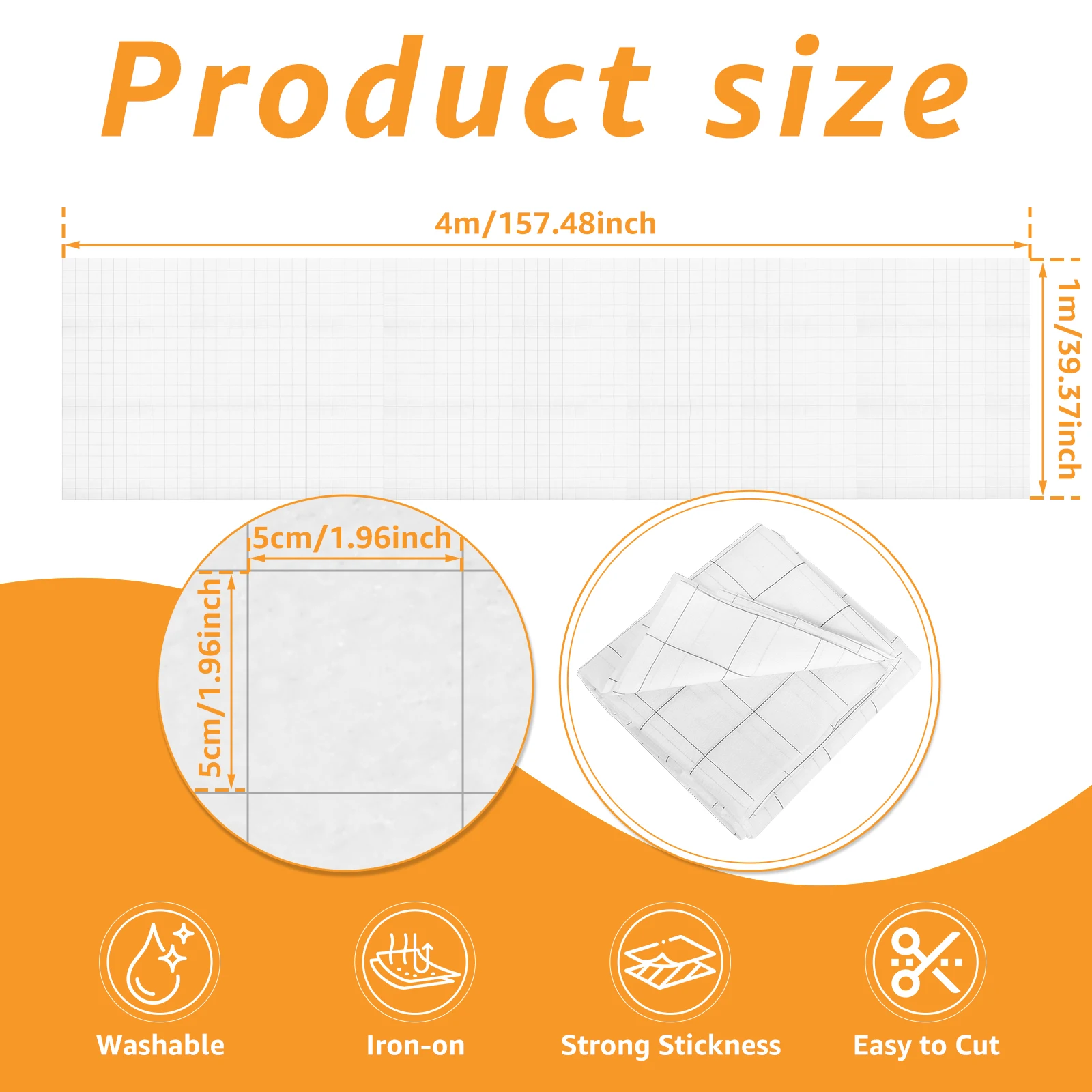 Fusible Interfacing with 2x2inch Grid Nonwoven Layout Iron On Lightweight Fusible Interfacing for DIY Crafts Supplies Quilting